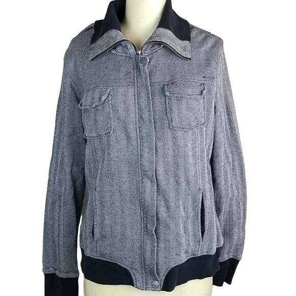 Roxy Utility Jacket Women L Gray Y2K Full Zip Structured Casual Fleece Lined - Picture 1 of 5